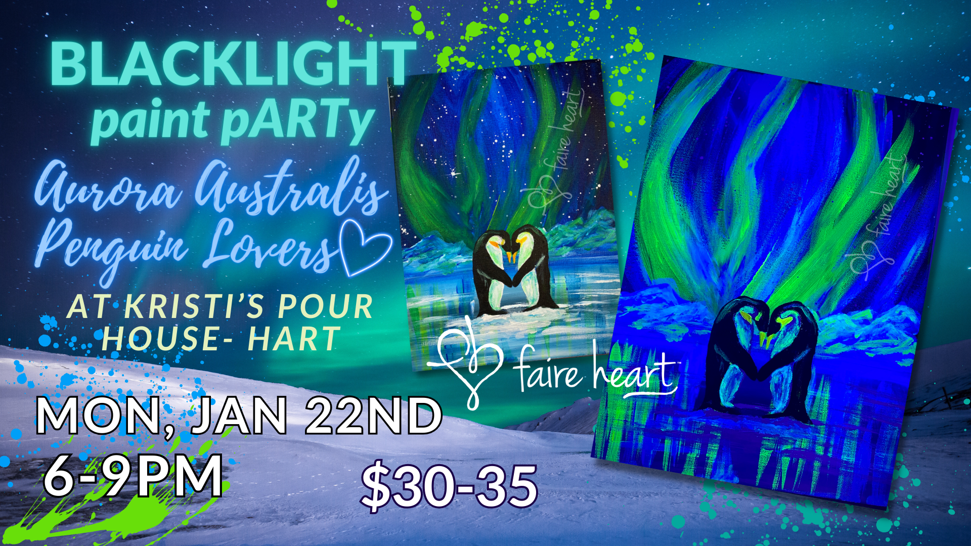 January 22nd Paint & Sip Blacklight Party at Kristi's Pour House – Faire  Heart