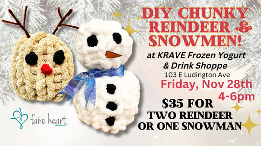 November 28th at KRAVE - Chunky Knitted Reindeer or Snowman Workshop!